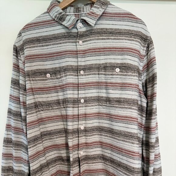 Striped Quicksilver Flannel Button Down, Brown and Rust, Size LG - Picture 1 of 4